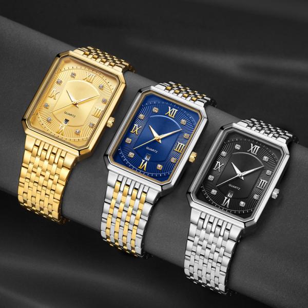 Stainless Steel Luxury Military Quartz Watch Square Metal Watches For Men