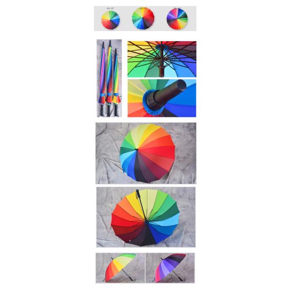 Waterproof 24 Colours Straight Rainbow Umbrella For Outdoor Use