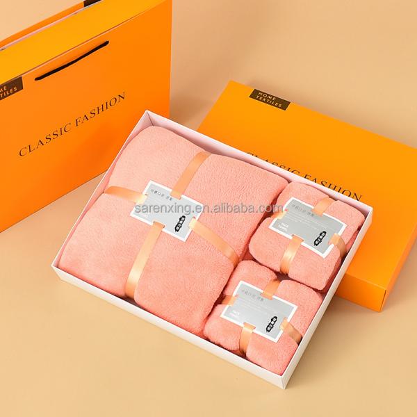 Coral Velvet Towel Set Custom Logo Bath Towels Microfiber Hair Sports Baby Hooded Towel