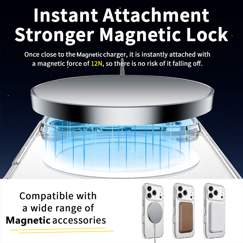 Laudtec Precision Cut Anti-Scratch Hard PC Back Clear Magnetic Phone Case for iPhone 18 17 16 Pro Max Built-in 12N Strong Magnet