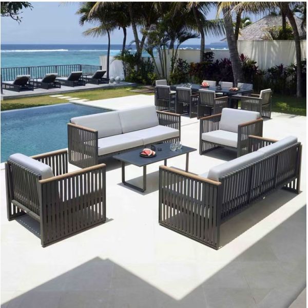 Modern Outdoor Aluminum Rattan Garden Sofa Chair Set Waterproof Eco-Friendly for Villa Apartment Courtyard & Leisure Lounge Use