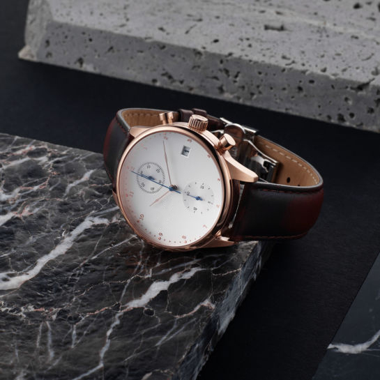 Custom Mens Brown Leather Watch / Sapphire Glass Watch For Men Eco Friendly