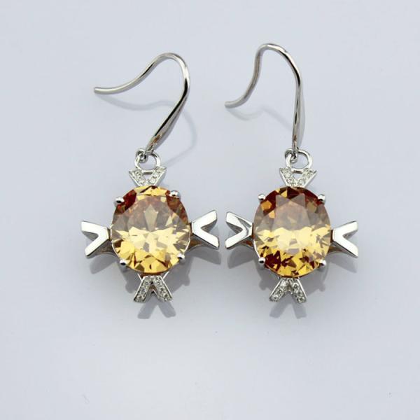Women Jewelry Sterling 925 Silver Citrine  Cubic Zirconia Dangle Earrings (E07)