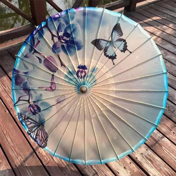 Ancient Chinese Style Oiled Paper Umbrella 42cm Radius 60cm Length Wooden Gourd Top