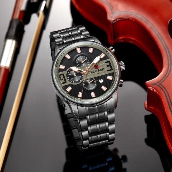 IP Coating Color Mens Stainless Steel Watches 2.5D Chronograph Quartz Movement