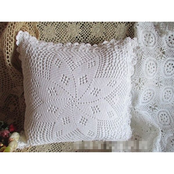 45x45 cm 100% natural cotton crochet hook pillow cover cushion cover white beige for sofa