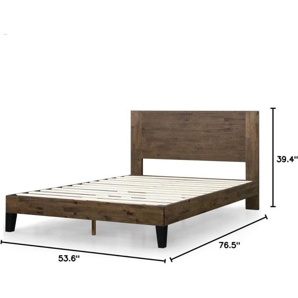 High Quantity Pine Wood Platform Bed Frame with Headboard and Wooden Slat Support
