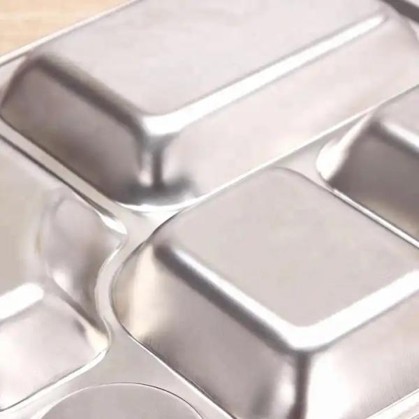 Canteen 5 Compartment Steel Plates Tableware And Utensils Eco Friendly