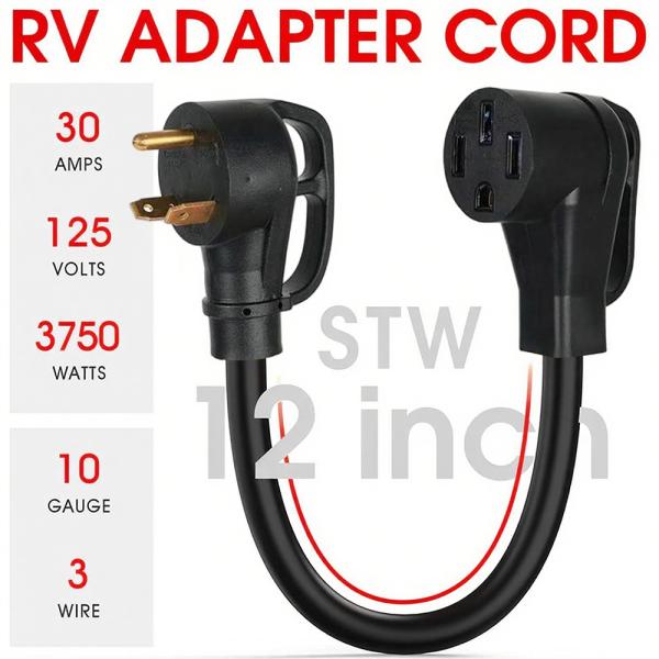Adaptador dogbone hembra de 12 pulgadas y 30 amperios para RV, cable convertidor eléctrico TT-30P a 14-50R, adaptador de corriente de 1 pie, STW SJTW, cobre, 250V