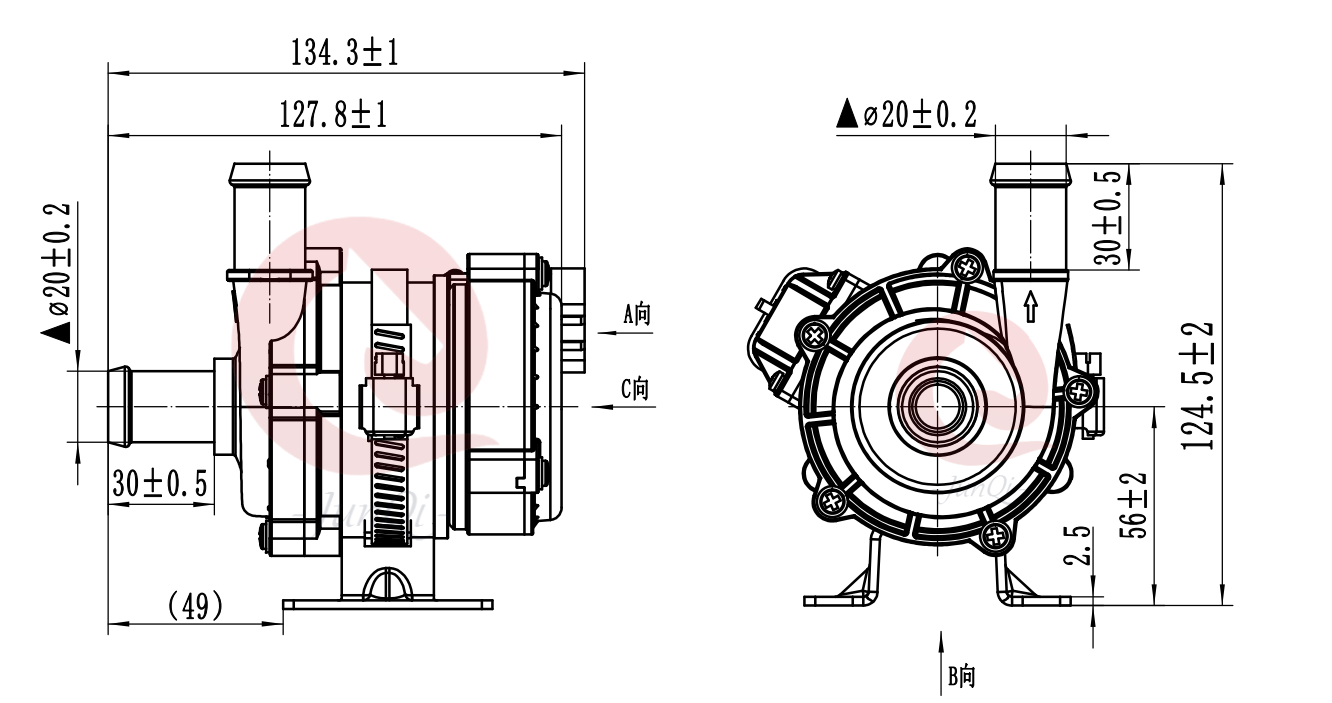 JUNQI DC24V 110W Automotive Electric Water Pump with CAN Communicate  For New Energy Cars 