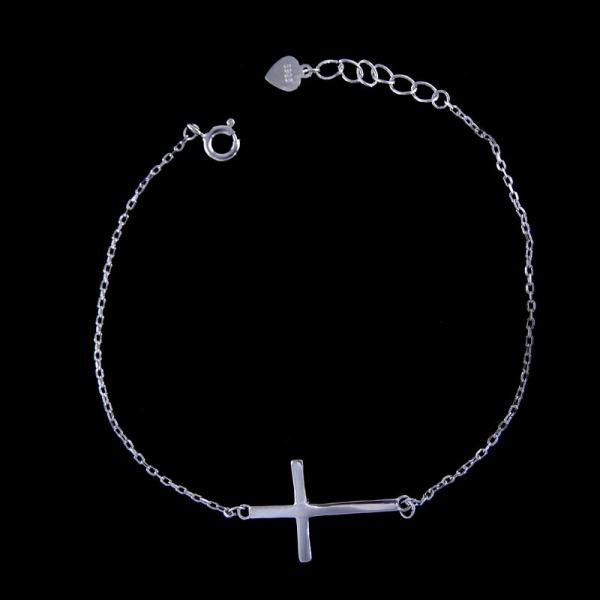 Cross Shape Sterling Charm Bracelet / Thick Silver Bracelet For European