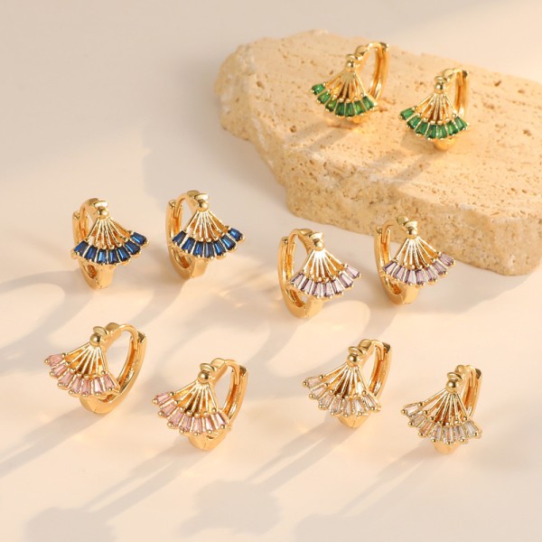 14K Gold Plated Brass 925 Silver Needle Hypoallergenic Women's Earrings Colorful Zircon Earrings Women's Earring Accessories