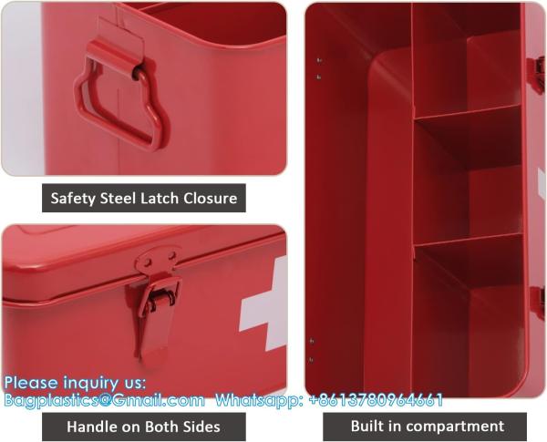 First Aid Medicine Box, First Aid Kit Supplies Bin, Metal Medicine Storage Tin, First Aid Empty Box With Safety Lock