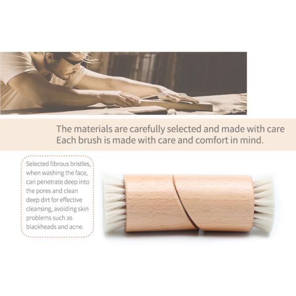 Pulidora de limpieza facial de mango de madera, cepillo de maquillaje, cepillo con cepillo de cabra súper suave