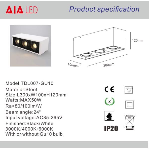 3xGU10 base white ceiling mounted contemporary spotlight housing&interior GU10 spot light for hotel