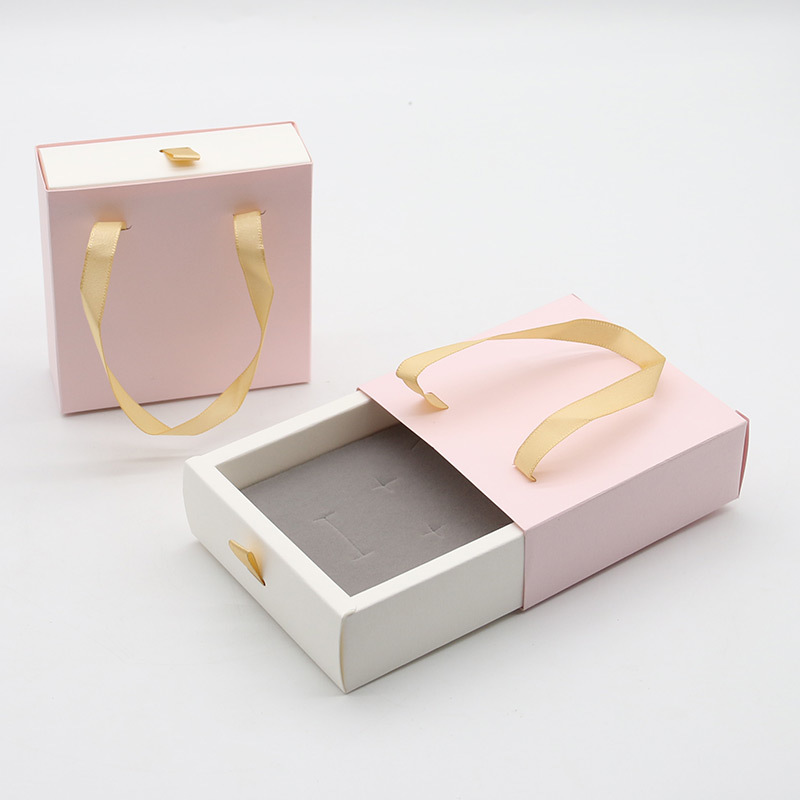 Customized Logo Exclusive Paper Jewelry Box With Ribbon Drawer For Ring Earring