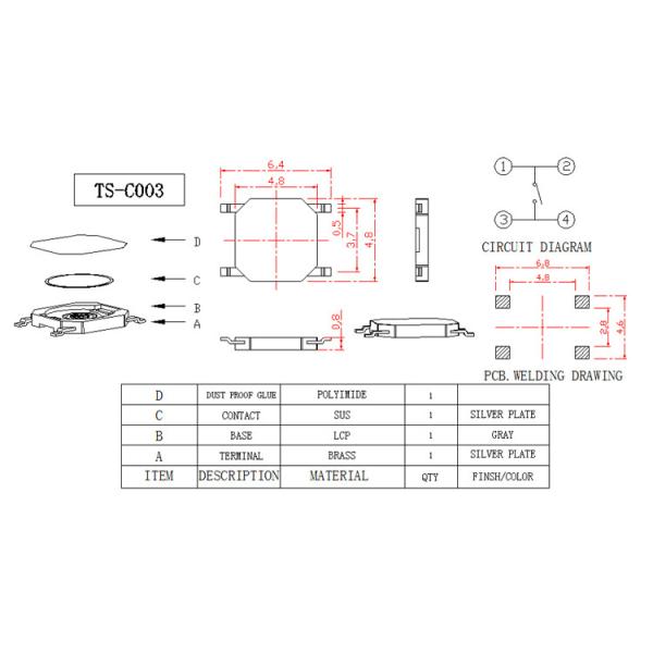 Ultra Thin Firm Momentary Tactile Switch 5X5 Mm SMT Type With Yellow Firm