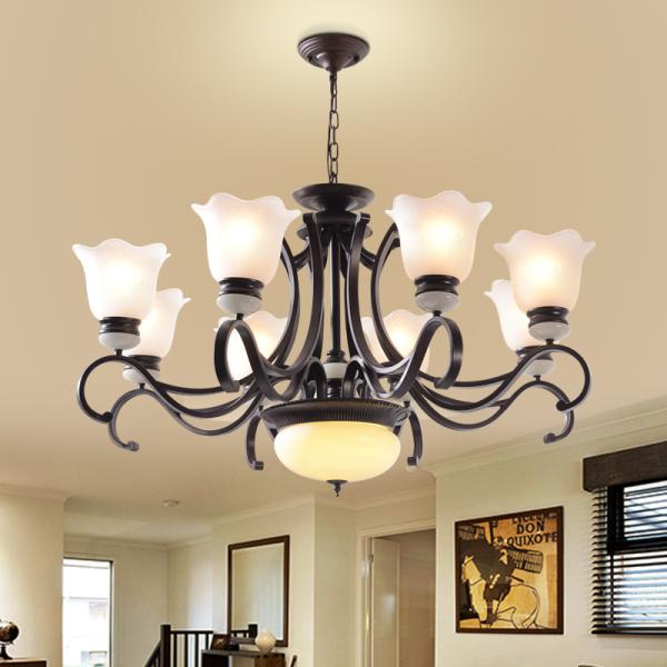 Mexican wrought iron chandelier with Glass Lampshade for home Lighting Fixtures (WH-CI-106）