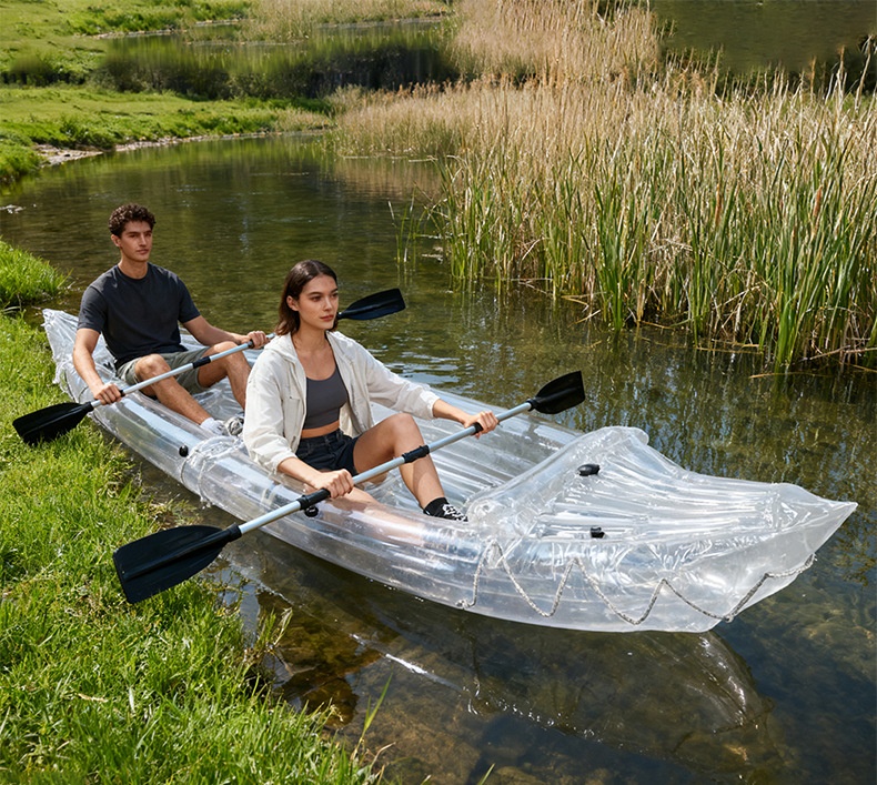 2-Person Inflatable PVC Kayak Folding Fishing Boat Thickened Assault Boat Transparent Outdoor Wading Rubber Boat