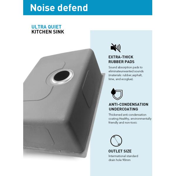 Soundproofing 18 Gauge Stainless Steel Sink , Undermount Kitchen Sink With Strainer