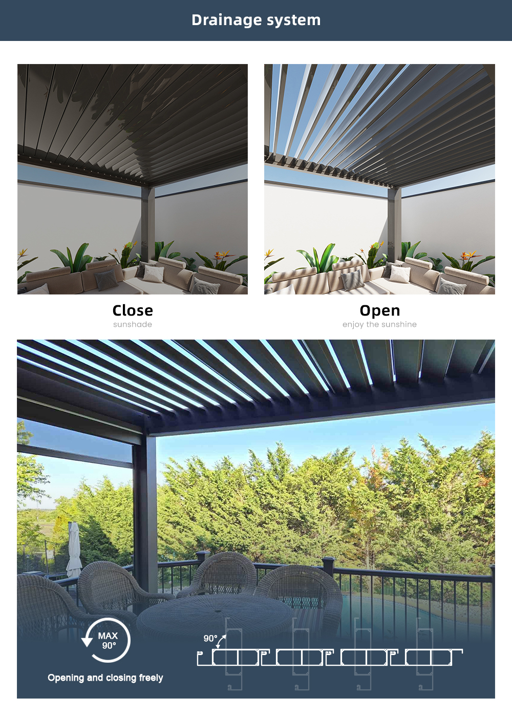 Motorized Outdoor Sunshade Screen Remote Smart Control For Modern Terraces