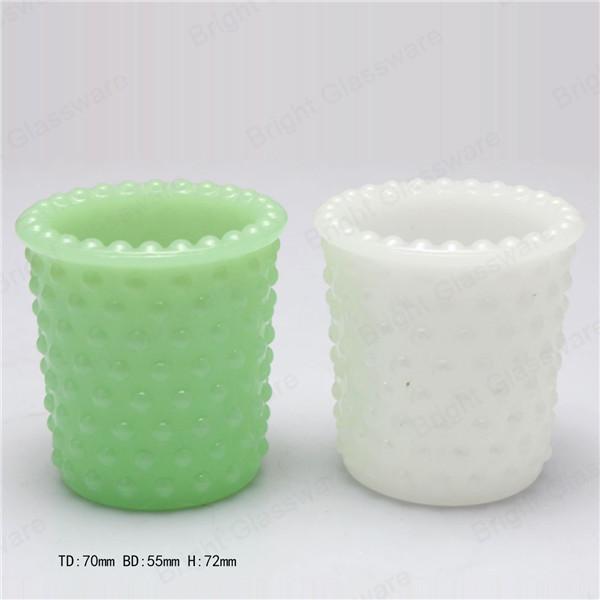 Fancy handmade Opal candle cup, milky white opal glass cup, green opal candle holder for sale
