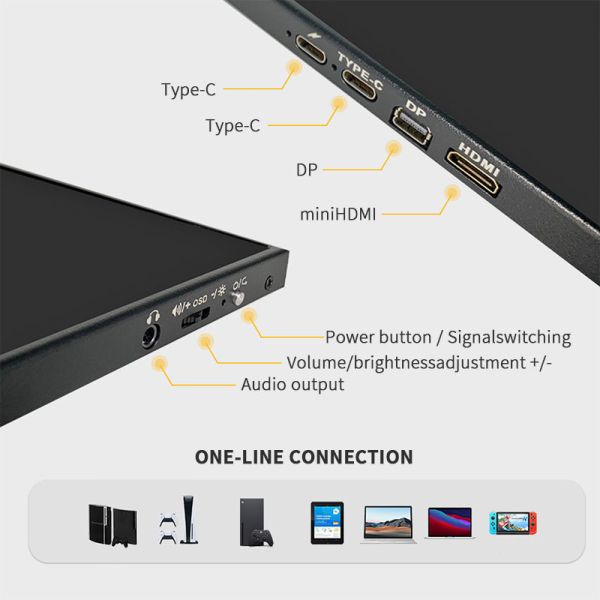 16.1 Inch Portable Computer Monitor 1920x1080 Dual Screen Portable Monitor 60Hz Refresh Rate