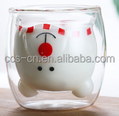 Высокие боросиликатные кружки молока Кружки чая Изолированная кружка кофе медведя двойной стены стеклянная