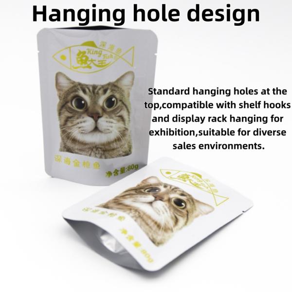 Bolsa de plástico con cerradura de cremallera impresa a medida Bolsa de embalaje de alimentos para mascotas Bolsa de venta al por mayor Bolsa de alimentos para gatos de grado alimenticio.