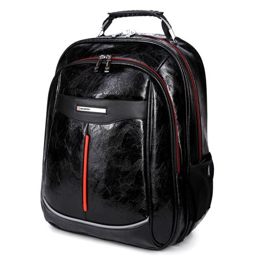 Wear - Resistant Lightweight Mens Black Leather Rucksack With Two Side Pocket