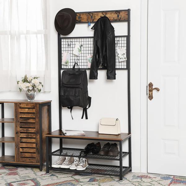 Industrial Hallway Coat Rack Furniture, Coat Stand with Shoe Bench, Coat Stand, UHSR46BX