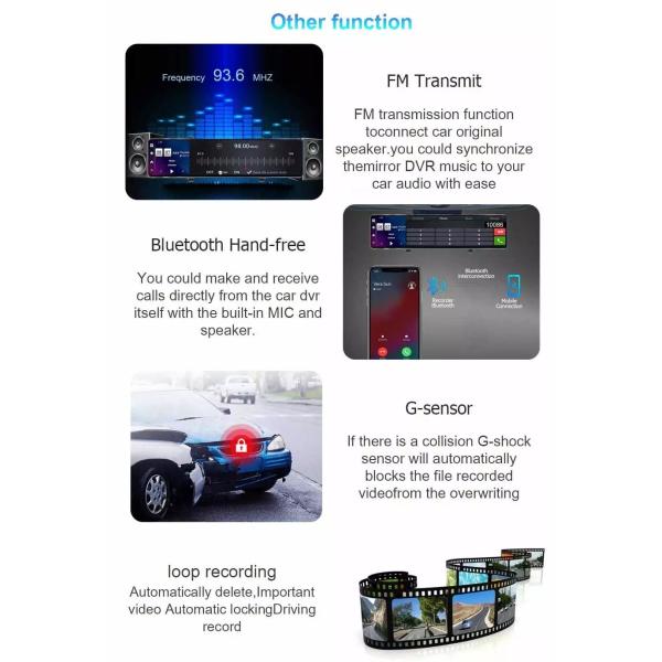 FHD1080P Dual Wireless Dashboard Camera Mirror Mounted Dash Cam IPS Screen