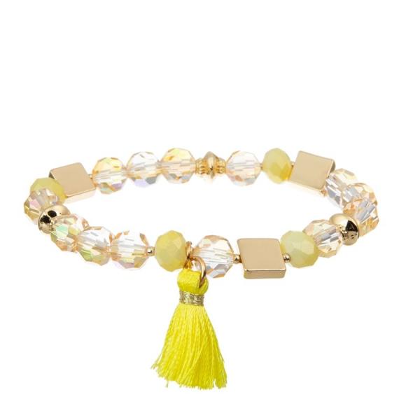 Yellow Tassel Boho Woven Elastic Stackable Bracelet Pack For Teens