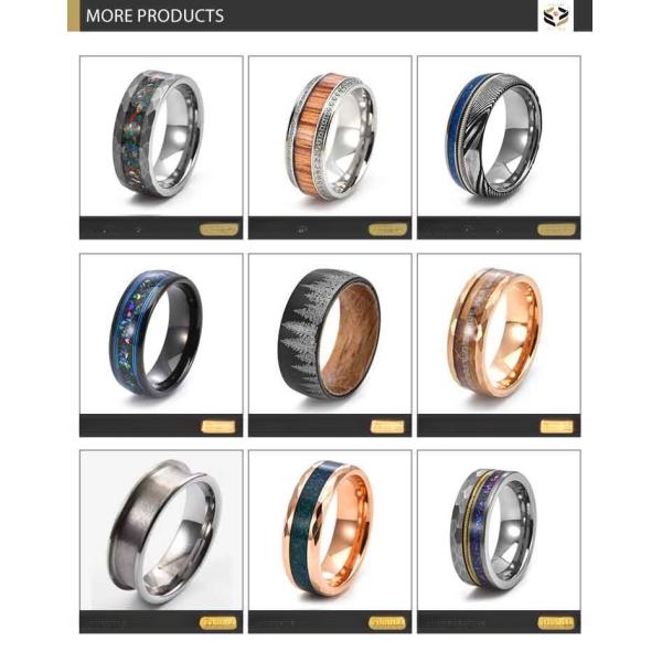 Anillo de carburo de tungsteno negro de boda para hombres Barril de whisky Insert de madera con cúpula 8 mm