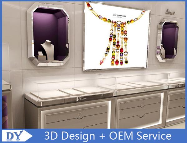 Customized good quality modern fashion wooden glass jewlery display case with led lights decorated