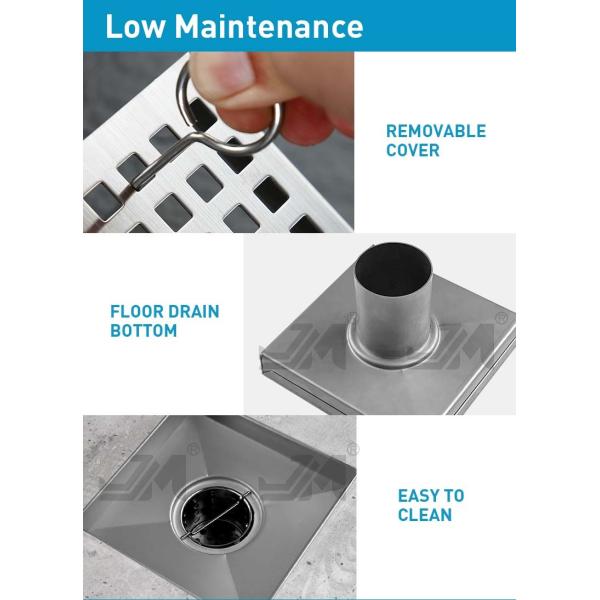 Square Shower Floor Drain Brushed 304 Stainless Steel Material