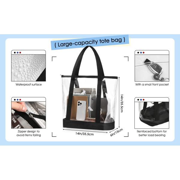 Clear Tote Bags PVC Shoulder Handbag Security Approved See Through Bag With Zipper Closure For Travel Work