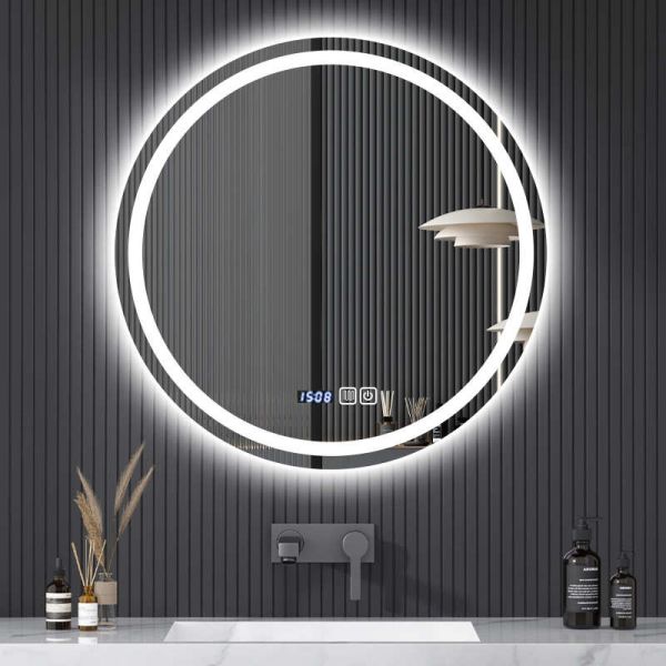 Modern Anti-Fog LED Light Touch Switch Wall-Mounted Luxury Mirror for Bathroom Decoration for Hotels Apartments Villas IP44