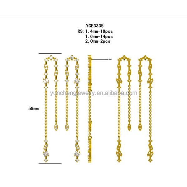 2024 Brazilian Gold Plating Drop Chain Earrings Women 925 Sterling Silver Earrings