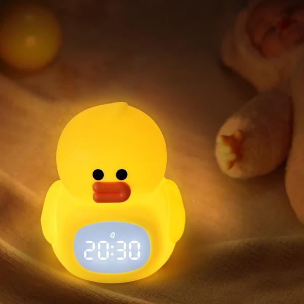 Décoration de chambre pour bébé et enfant mignon portable à LED canard réveil en silicone avec lumière nocturne
