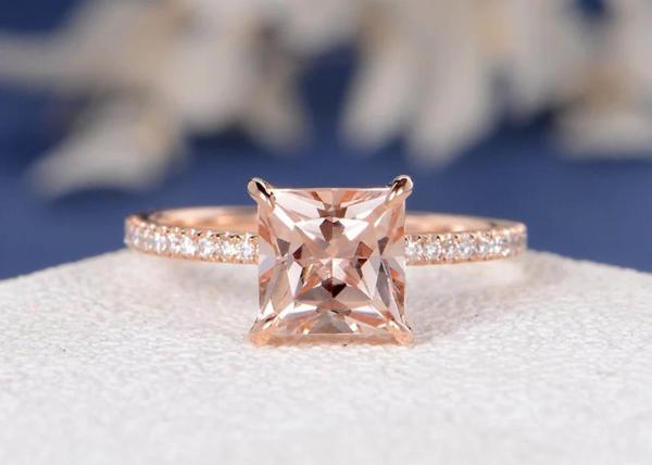 Tamaño real de Diamond Jewellery Ring Princess Cut 6×6m m del Morganite