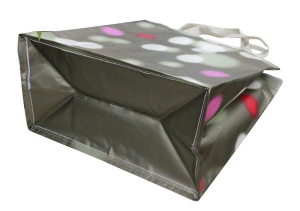 Colorful dots PP Woven Reusable Carrier Bags , Light Grey Nylon Tape Handle