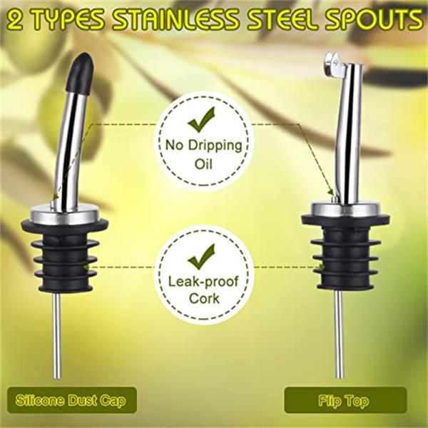 Glass Dark Green Kitchen Oil Bottle With Stainless Steel Spout Funnel Square 500ml 2pcs