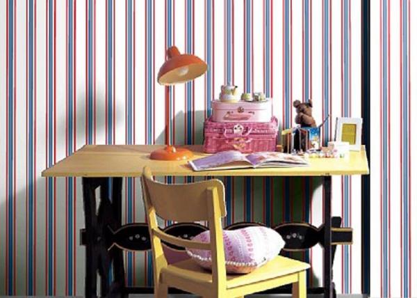 Mediterranean Modern Removable Wallpaper,Blue And Red Striped Wallpaper 0.53*10M