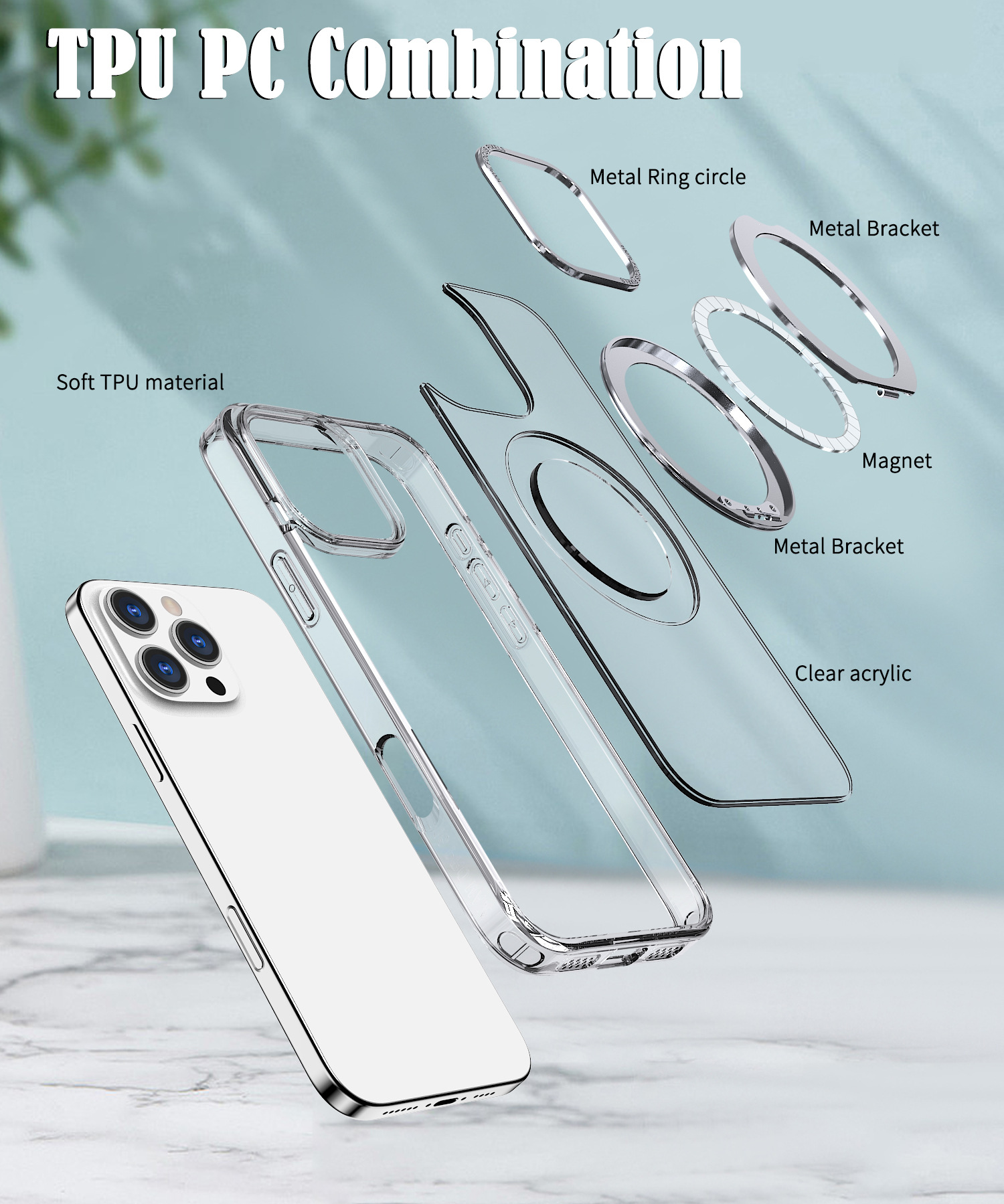 New Pivot Point Phone Case Magnetic Rotating Transparent Stand Glitter Case for IPhone16 Pro Max