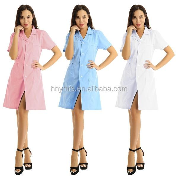 65% 35% Polyester Cotton Good And Comfortable Medical Scrubs Hospital Nurse Uniforms with Short Sleeve 3-pockets lab coat