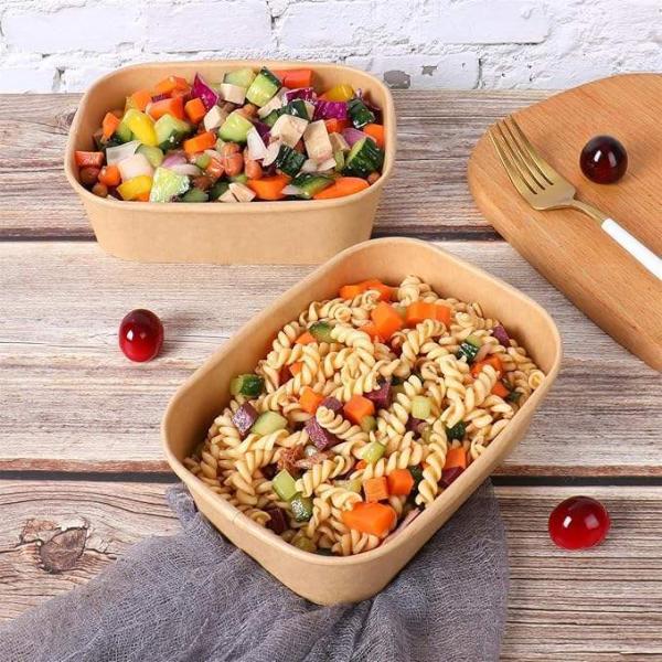 Caja de comidas de papel Kraft desechable Logotipo personalizado Conjunto cuadrado para embalaje Frutas Comida rápida Comidas ligeras Ensalada