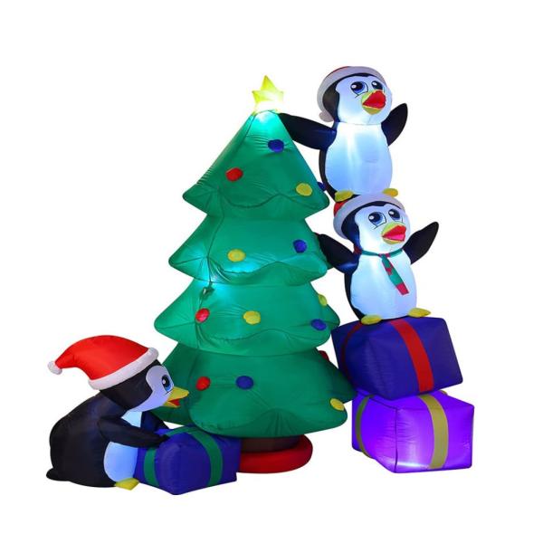 Outdoor Christmas Lighted Santa Sleigh Arch with Snowman Gingerbread Tree Inflatables