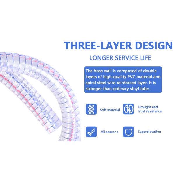 Steel Wire Suction PVC Flexible Tubing High Pressure UV Chemical Resistant Thick Vinyl Hose Tube, 10 FT