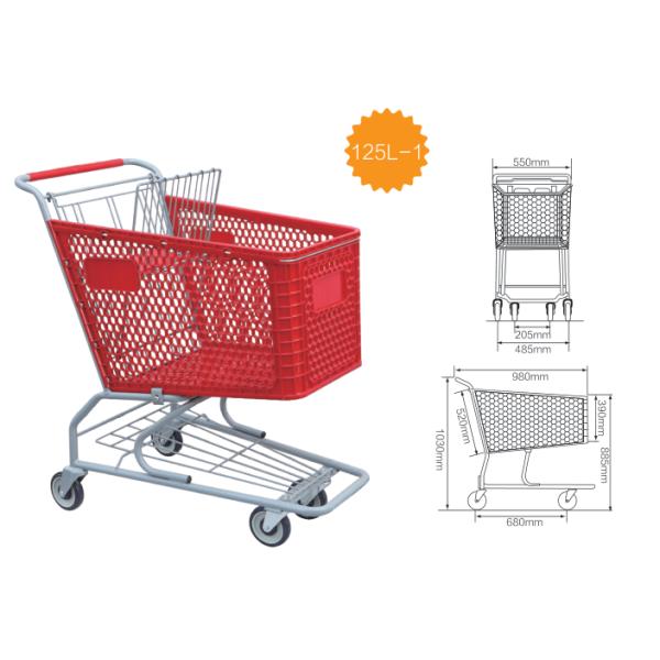 пластиковая корзина вагонетки 125L на корзине ODM колес каретной